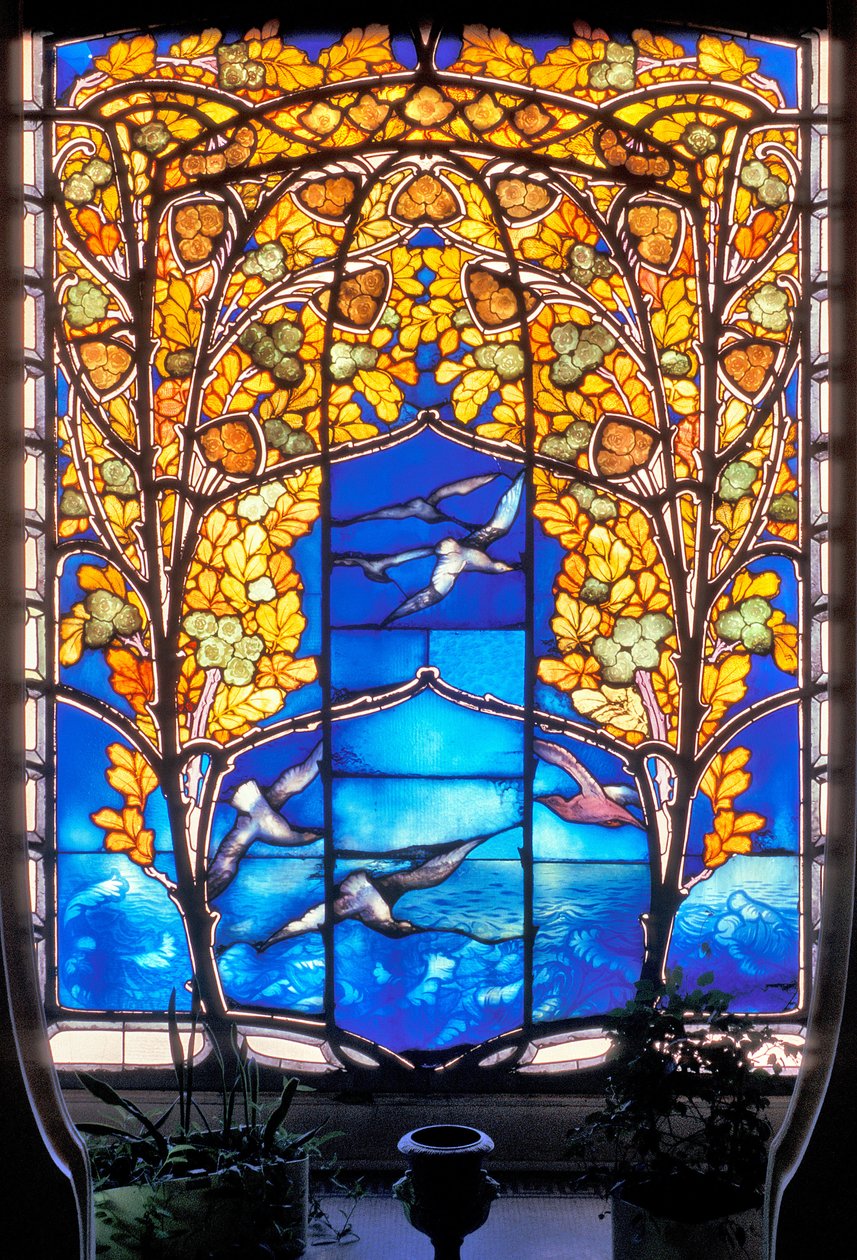 Nancy (osasto 54), Art Nouveau, Hotel Bergeret, lasimaalaukset "ruusuja ja lokkeja" (kuva) tekijältä Jacques Gruber