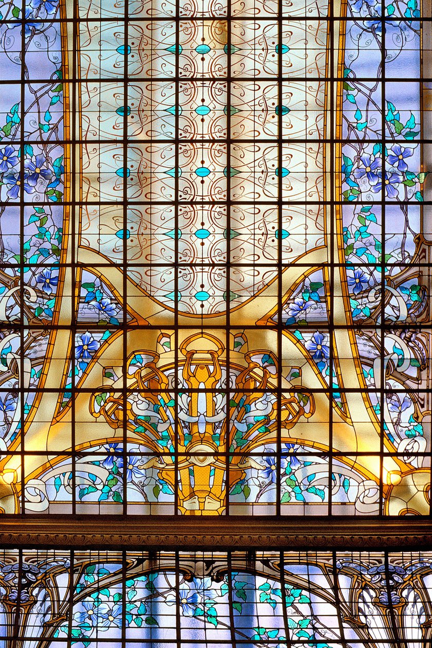Nancy (osasto 54), Art Nouveau, "" La verriere aux Clematites "" (1901), lasimaalaus, Jacques Grube (1870-1936), osoitteessa Credit Lyonnais, rue St Georges tekijältä Jacques Gruber