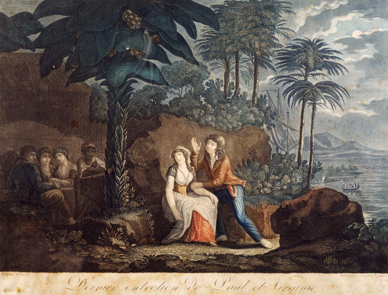 Paul ja Virginia, kuvitus Jacques-Henri Bernardin de Saint-Pierren (1737-1814) romaaniin tekijältä Jacques Henri Bernardin de Saint Pierre