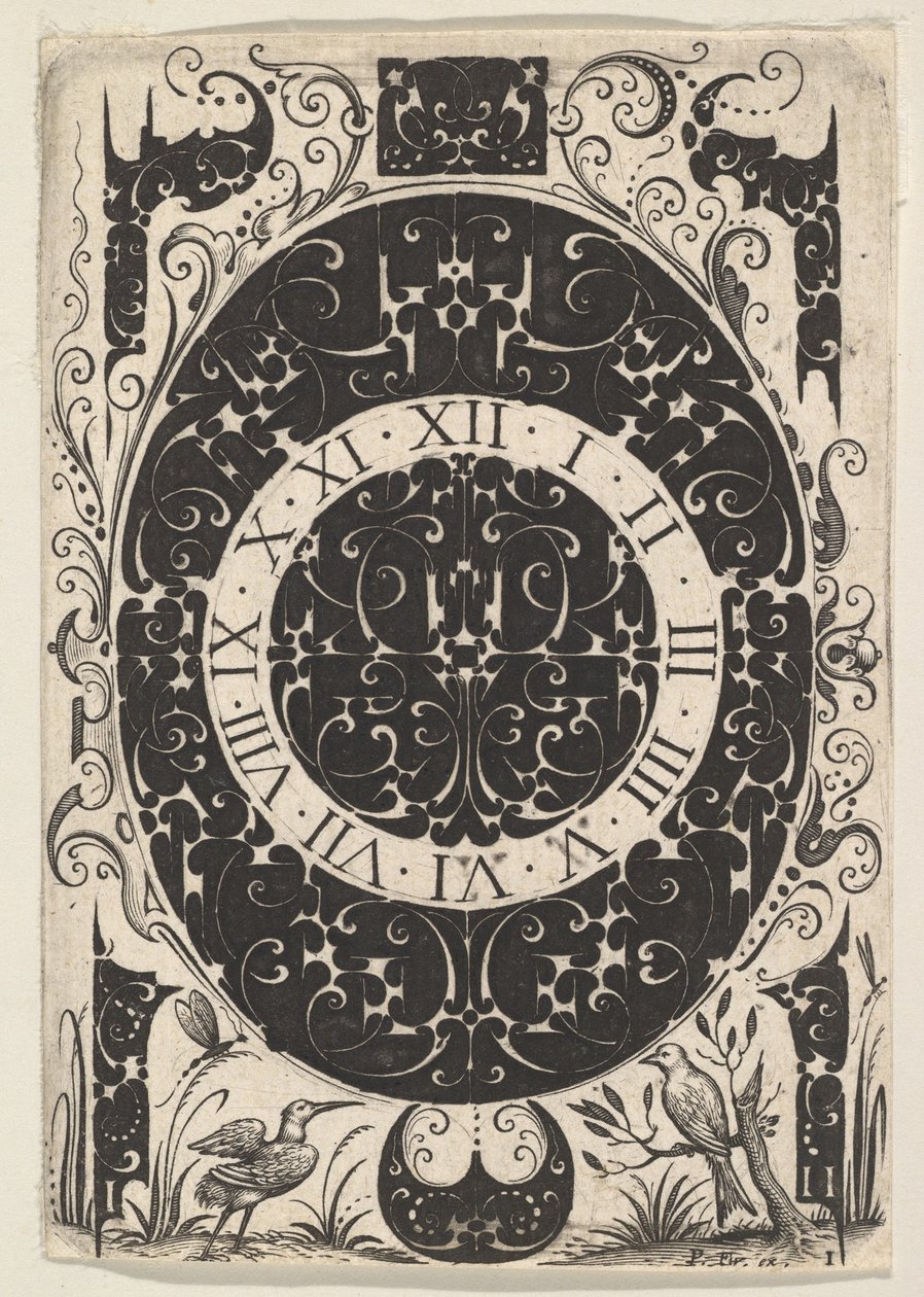 Soikea kellokotelo, jossa lintuja ja pienempiä kuvioita, n. 1614-19. tekijältä Jacques Hurtu