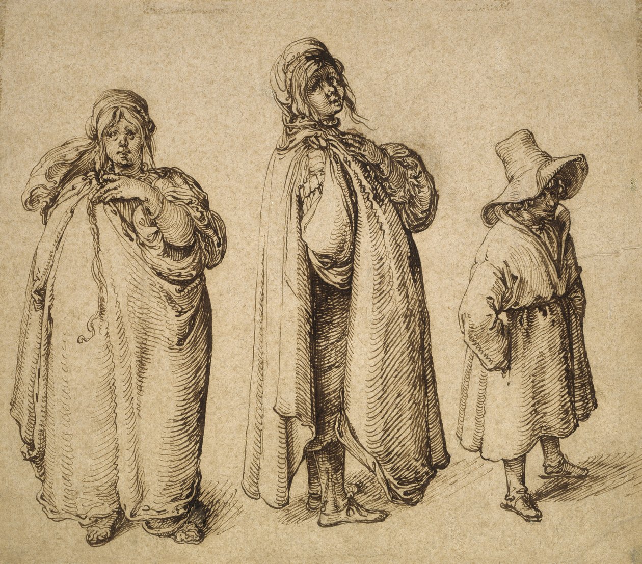 Kaksi tutkimusta romaninaisesta ja romanipojasta suuressa hatussa, n. 1605 tekijältä Jacques II de Gheyn