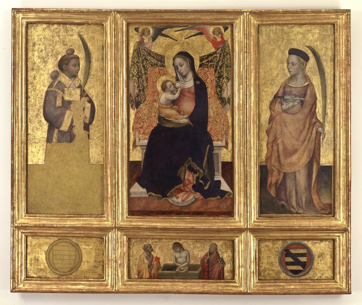 Madonna ja lapsi pyhien Stephenin ja Lucyn kanssa; Kristus haudassa ja pyhät Pietari ja Paavali, n. 1425 tekijältä Jacques Iverny