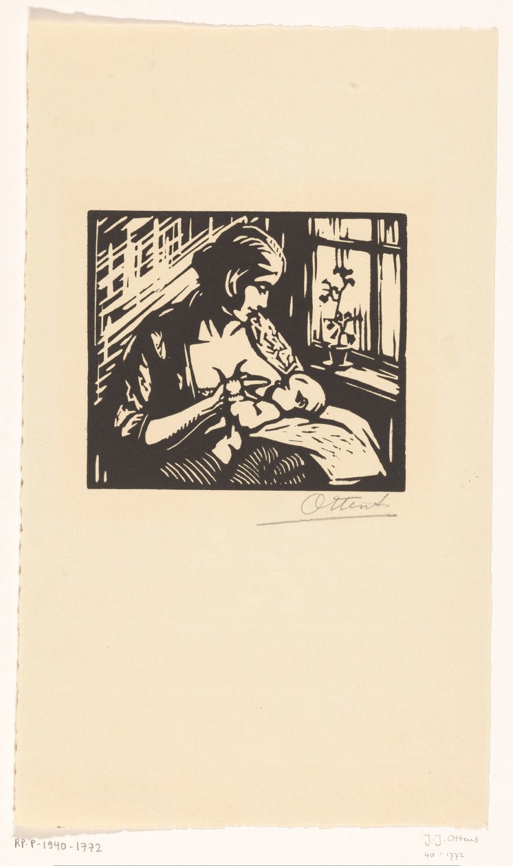 Nainen imettää lasta tekijältä Jacques Jeichienus Ottens (signed by artist)