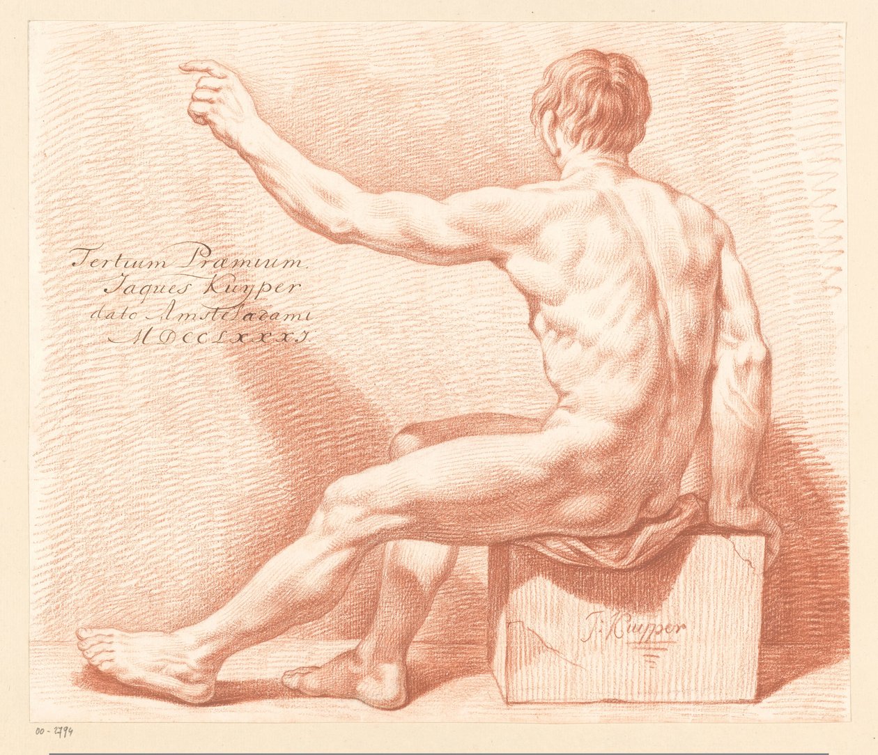 Istuva alaston mies, takaa katsottuna (3. palkinto 1781) tekijältä Jacques Kuyper