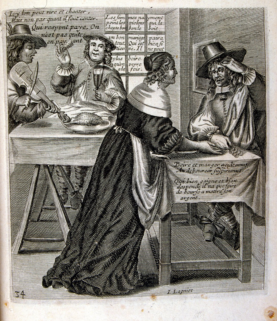 1600-luvun kaiverrettu kuvitus sananlaskujen kokoelmasta. Pariisi 1657-1663. Tekijä Jacques Lagniet (1620-1675). Ranskalainen kaivertaja. Häneltä on peräisin monia yhteiskuntakriittisiä kaiverruksia ja pilakuvia, kuten hänen toisinaan groteskit ja fantasti tekijältä Jacques Lagniet