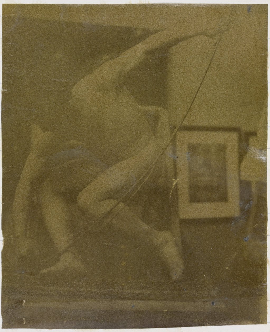 Jacques de Lalaingin studiossa tutkimus alaston miesmallista, joka kyykistyy rusetti kädessään tekijältä Jacques Lalaing (attributed to)