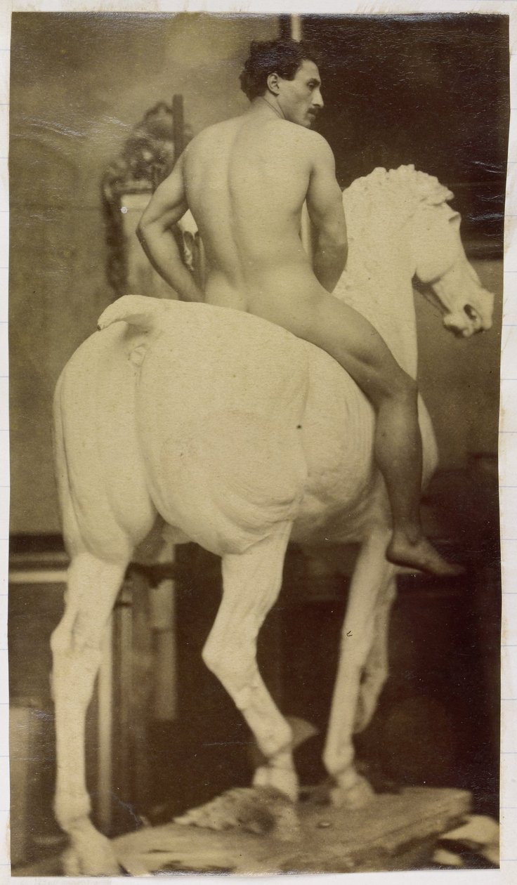 Tutkimus kipsihevosen selässä istuvasta miesalastomallista Jacques de Lalaingin studiossa, mahdollinen esiselvitys Gentin taidemuseon Equestrian Portrait -kuvaa varten tekijältä Jacques Lalaing (attributed to)