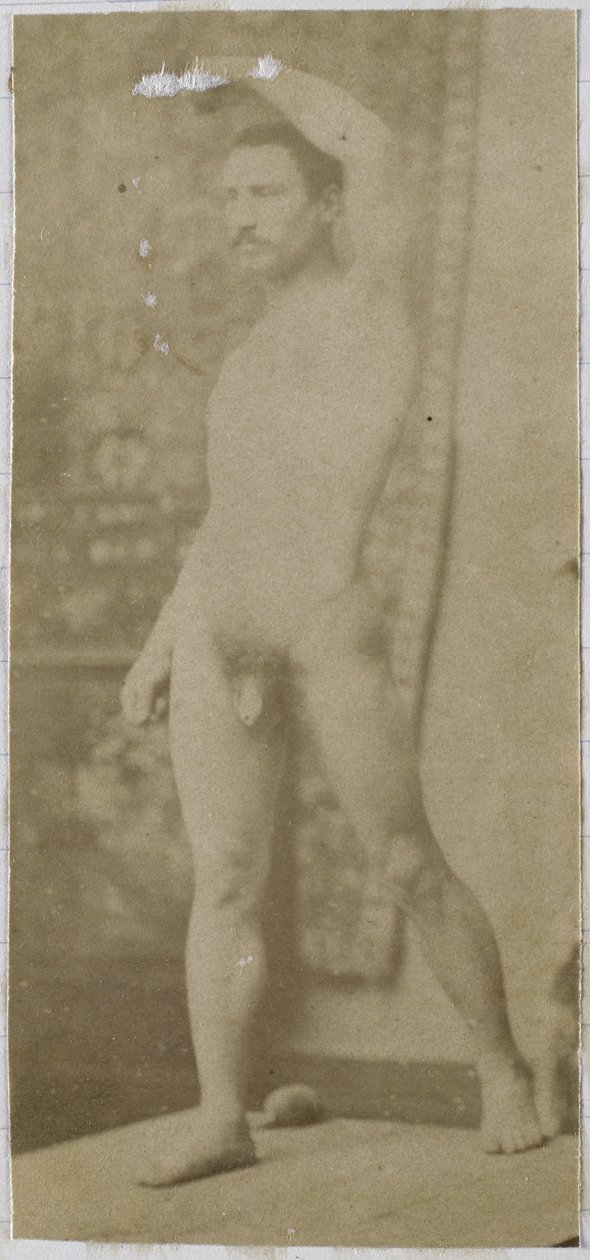 Tutkimus miespuolisesta alastonmallista, joka seisoo pystyssä ja katsottuna vinosti edestä, Jacques de Lalaingin studiossa tekijältä Jacques Lalaing (attributed to)