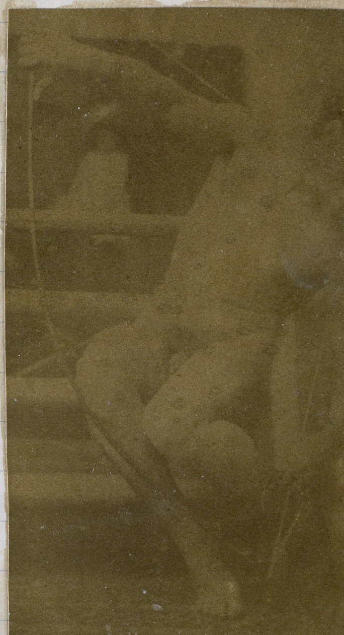 Tutkimus alaston miesmallista istumassa askelmassa edestä katsottuna köysi ja jousi sylissään Jacques de Lalaingin studiossa tekijältä Jacques Lalaing (attributed to)