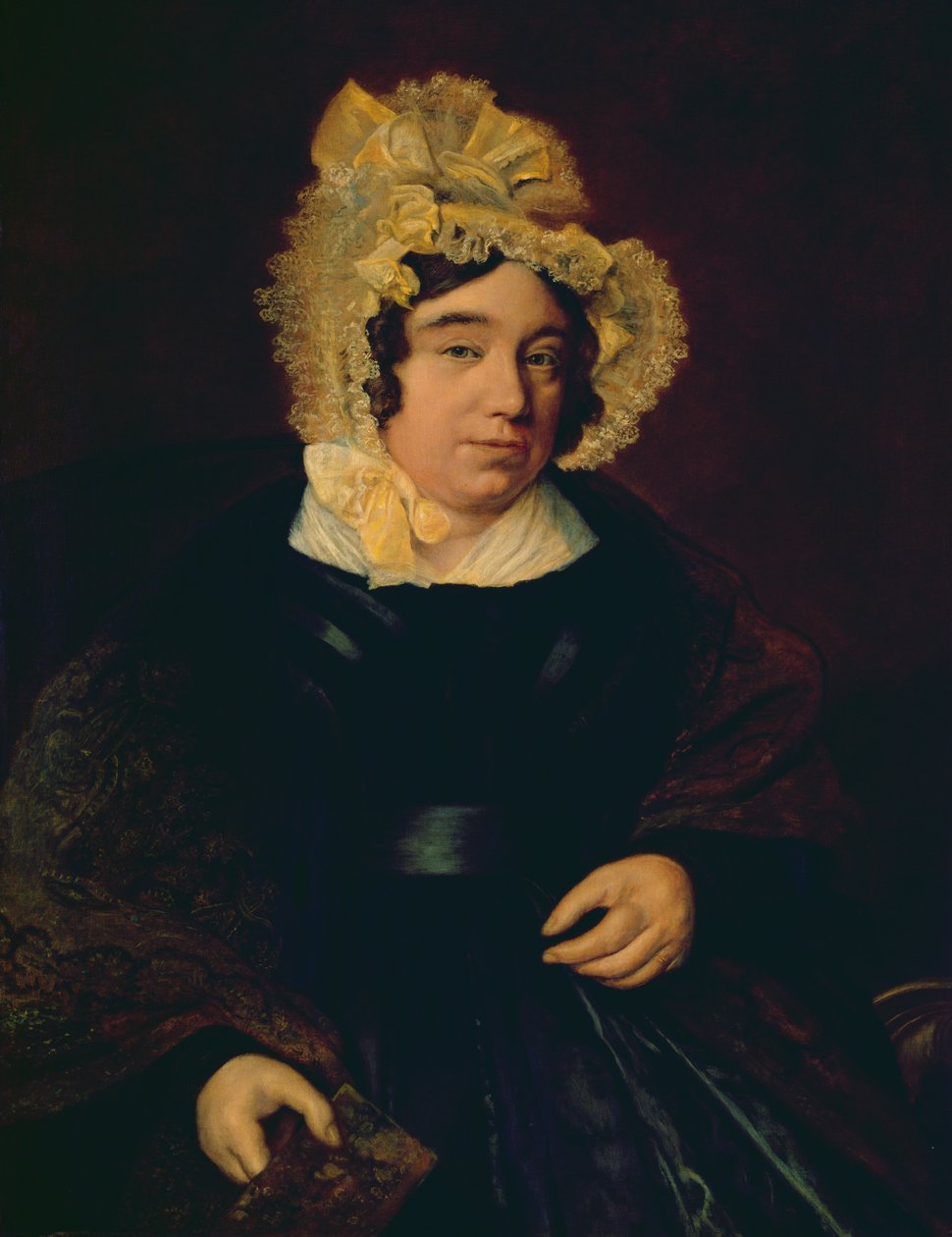 Muotokuva rouva Edward Crossista tummassa satiinimekossa ja Paisley-huivi, 1838 tekijältä Jacques Laurent Agasse