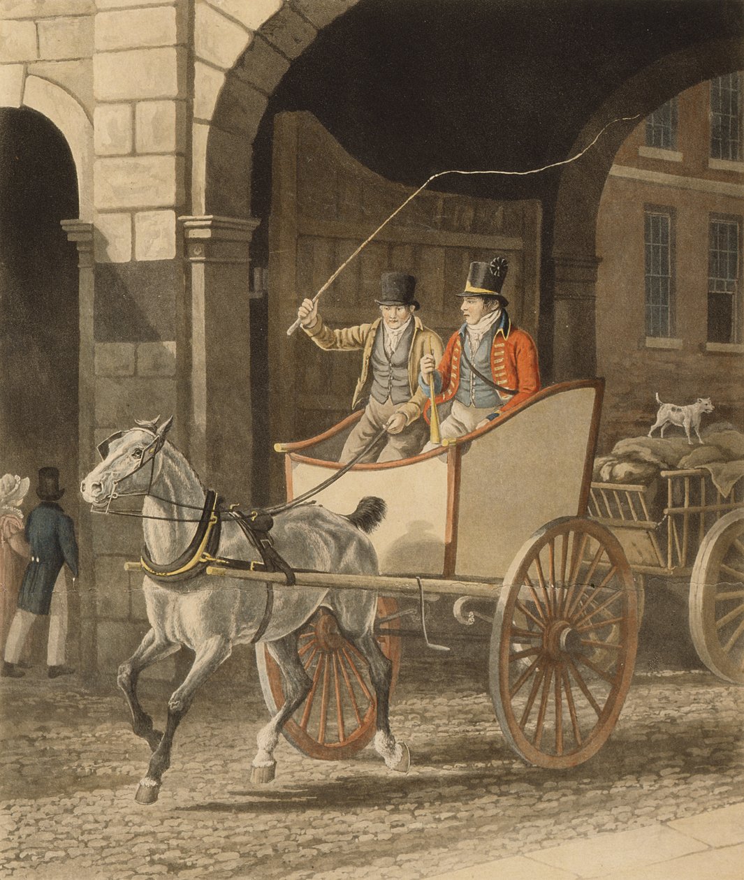 Valmennus tai postivartija, kaiverrus Matthew Dubourg (fl.1786-1838) 1825 (akvatinta) tekijältä Jacques Laurent after Agasse