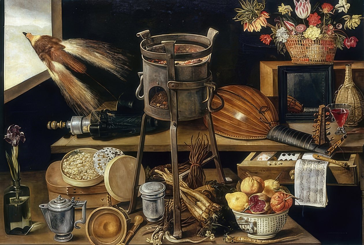 Die fünf Sinne und die vier Elemente (Viisi aistia ja neljä elementtiä). 1627 tekijältä Jacques Linard