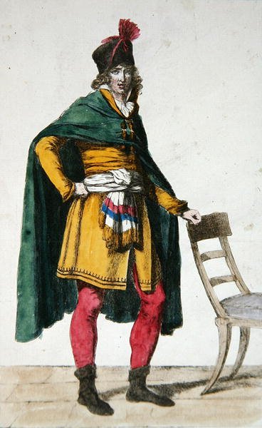 Ranskan kansalaisen siviilimekko, n. 1795 (värinen kaiverrus) tekijältä Jacques Louis (after) David