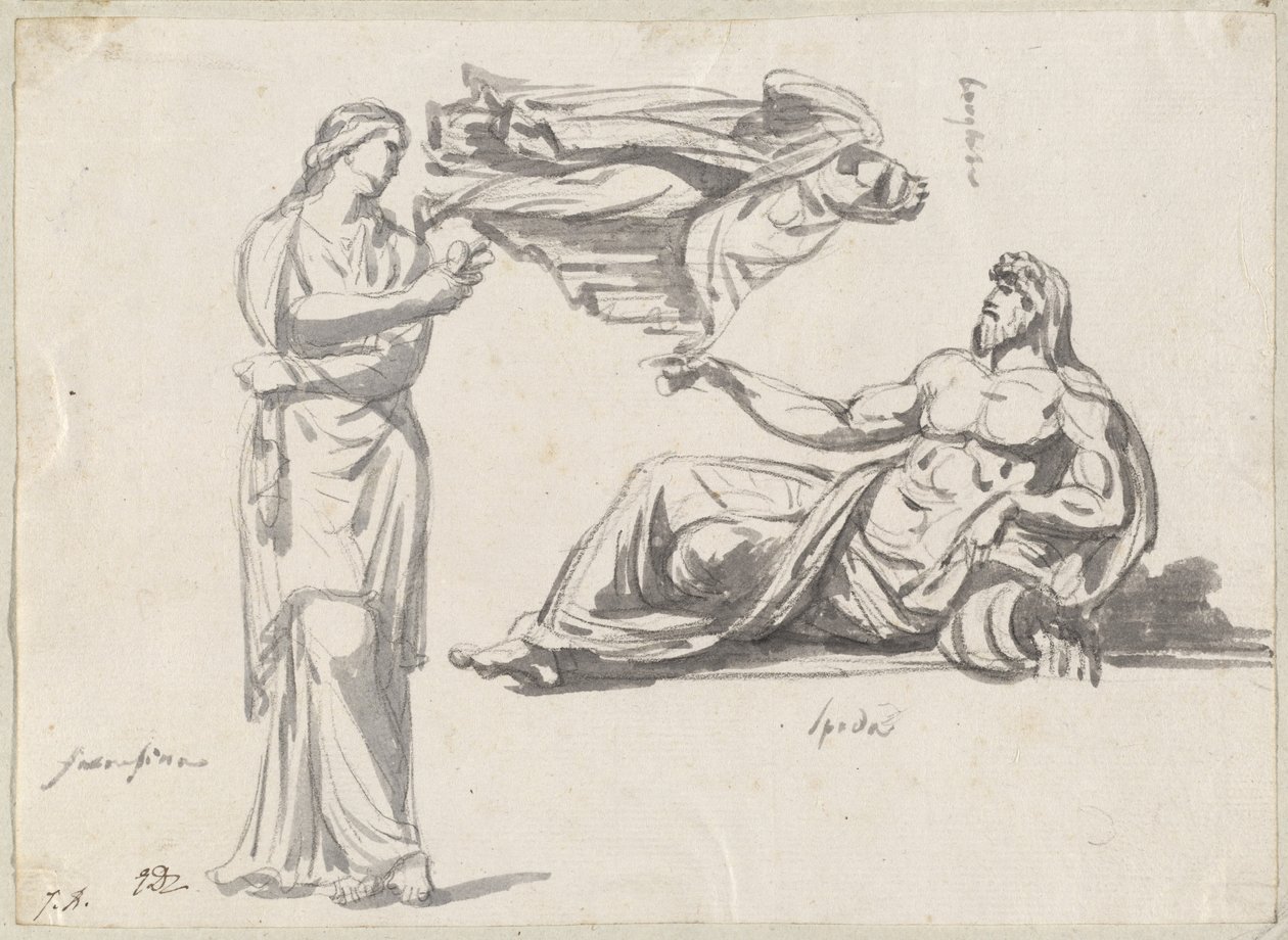 Joen jumala ja kaksi klassista veistosta tekijältä Jacques Louis David