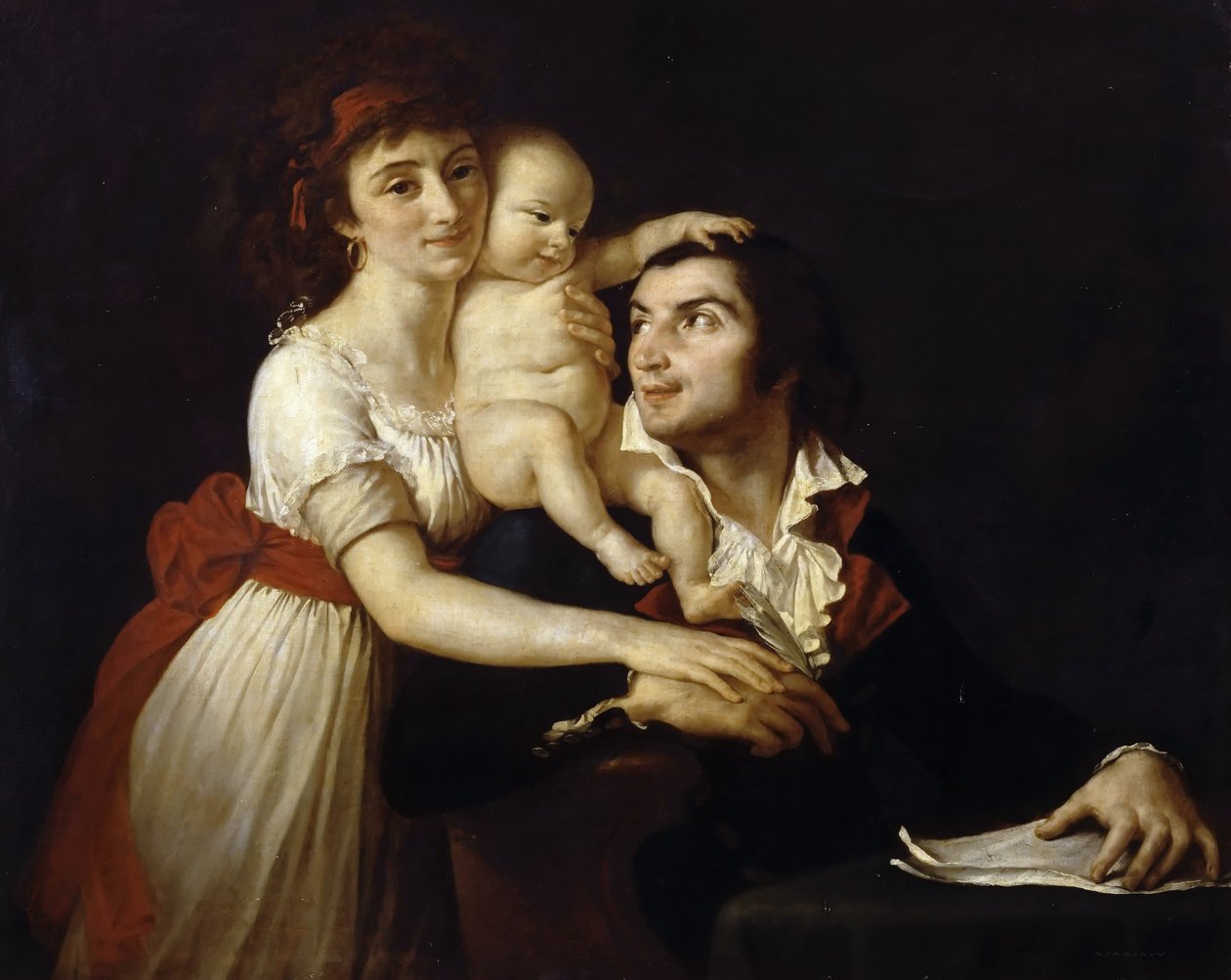 Camille Desmoulins vaimonsa Lucilen ja lapsensa kanssa tekijältä Jacques Louis David