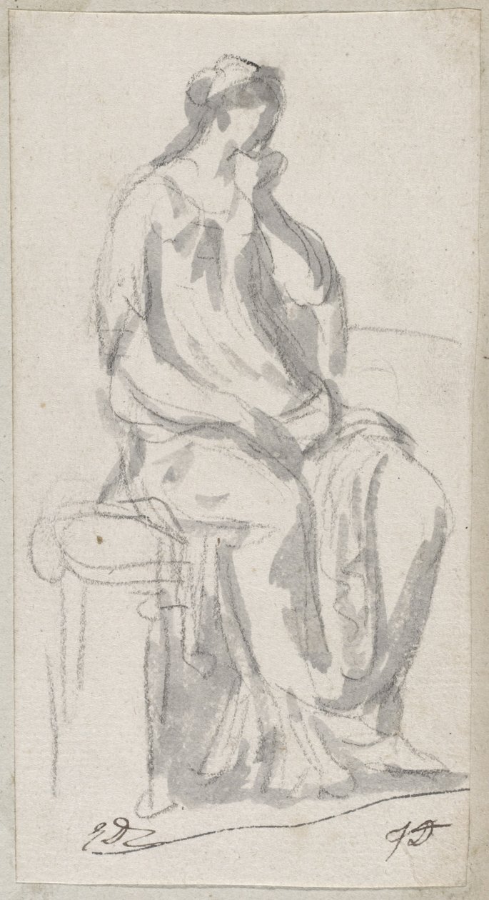 Klassinen veistos mietteliästä naisesta tekijältä Jacques Louis David