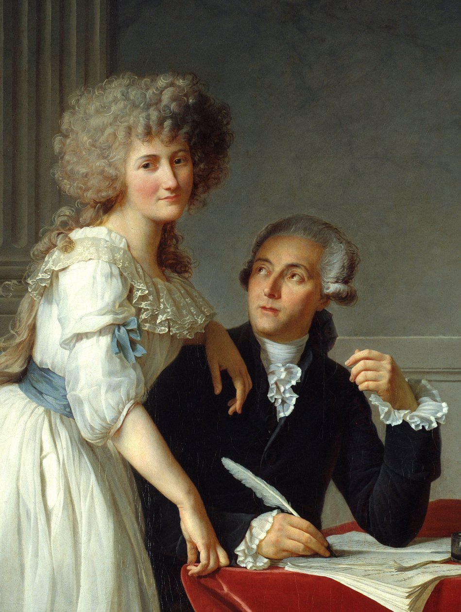 Yksityiskohta "" Antoine Laurent Lavoisier (1743-1794) ja Madame Lavoisier"" Jacques Louis Davidin (1748-1825) maalaus tekijältä Jacques Louis David