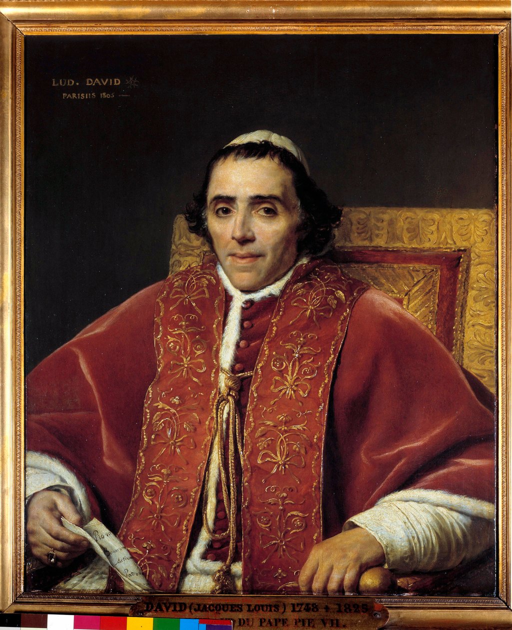 Puolivartalomuotokuva paavi Pius VII:stä (Gregoire Chiaramonti), paavi vuonna 1800 (1742-1823) Jacques Louis Davidin (1748-1825) maalaus 1800-luvun su. 0,91x0,85 m. - Puolivartalomuotokuva paavi Pius VII:stä (Gregoire Chiaramonti), paavi vuonna 1800 (1742- tekijältä Jacques Louis David