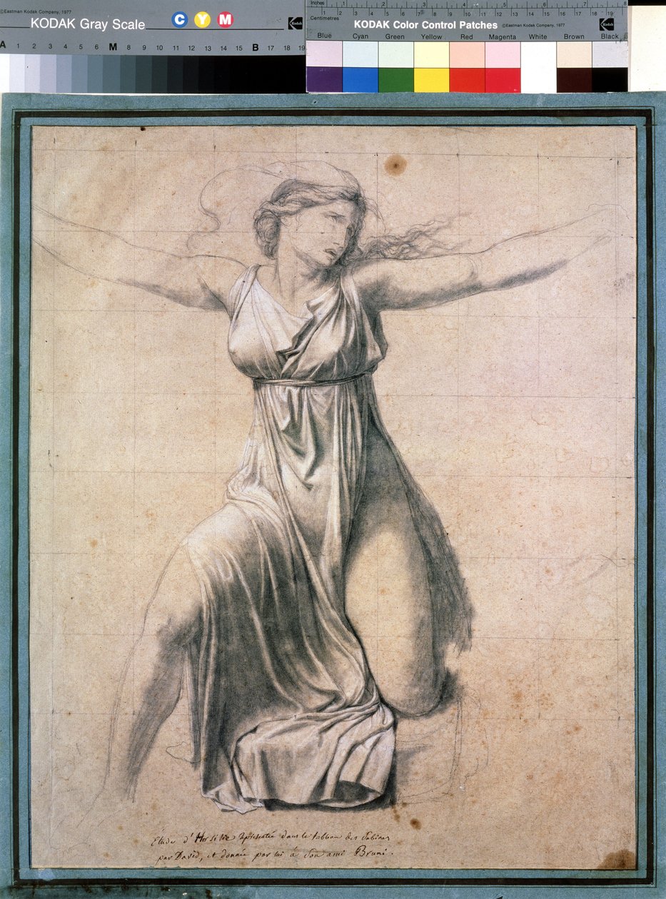 Hersilia (Hersilie)"": esitys yhdestä sabiinista, joka on välissä Romulun ja Sabiinien kuninkaan Tatiuksen välillä. Tutkimus maalaukselle "Les sabines" Jacques Louis Davidin (1748-1825) piirustus 1795-1798 Moskova. Pushkinin taidemuseo tekijältä Jacques Louis David