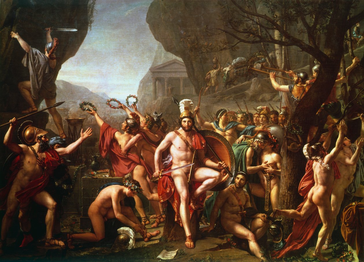"Leonidas at Thermopylae", 5. vuosisadalla eKr., n. 1814 tekijältä Jacques Louis David