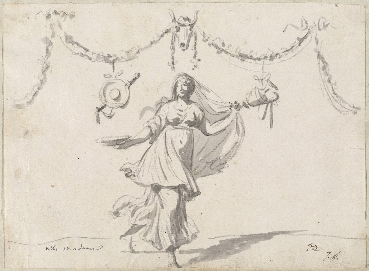 Ornamentti vanhassa mekossa olevalla naisella tekijältä Jacques Louis David