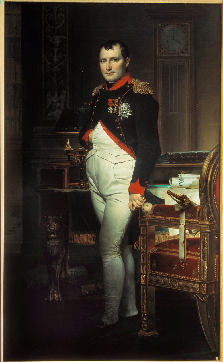 Täyspitkä muotokuva Napoleon I:stä (1769-1821) hänen työhuoneessaan Tuileries