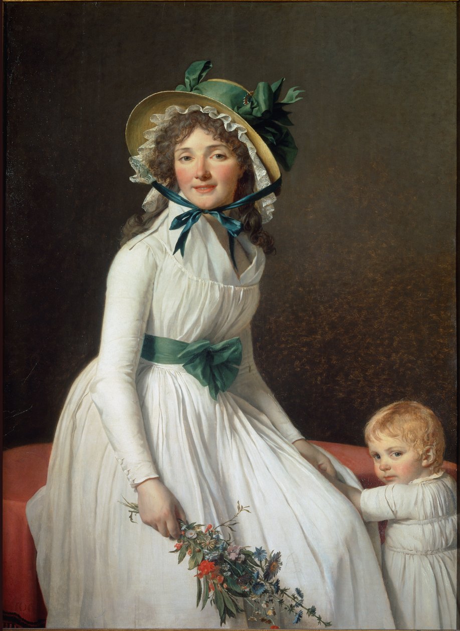 Muotokuva Madame Seriziatista, taiteilijan vaimon sisaresta poikansa Emilen kanssa - öljy kankaalle tekijältä Jacques Louis David