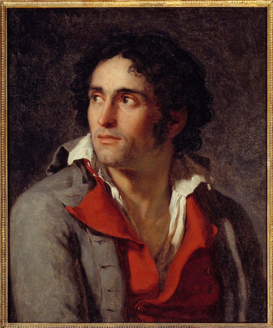 Taidemaalari Jacques Louis Davidin geolierin oletettu muotokuva, joka jäi vankilaan Robespierren kukistumisen jälkeen vuonna 1794. Jacques Louis Davidin (1748-1825) maalaus 1795 noin. Aurinko. 0,54x0,46 m Rouen, musee des Beaux Arts tekijältä Jacques Louis David
