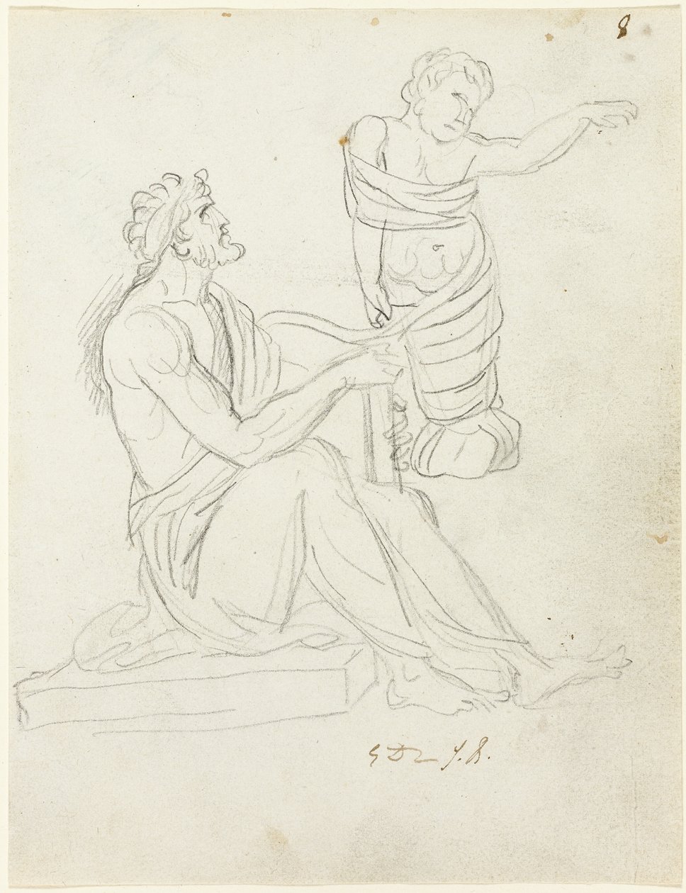 Istuva mies ja kapaloitu vauva tekijältä Jacques Louis David