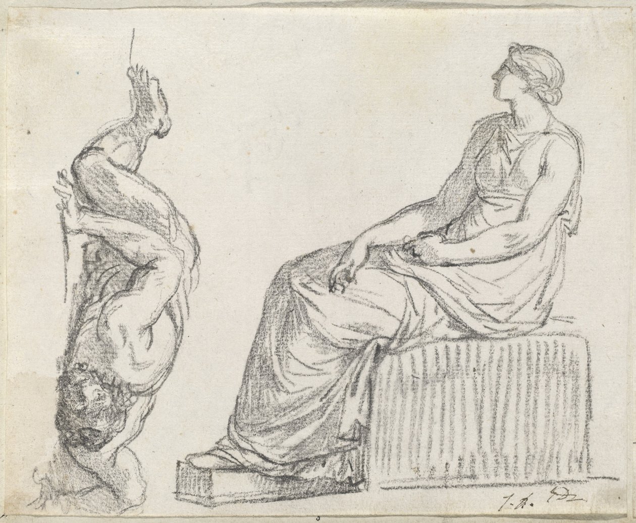 Istuva nainen ja mies makaamassa maassa tekijältä Jacques Louis David