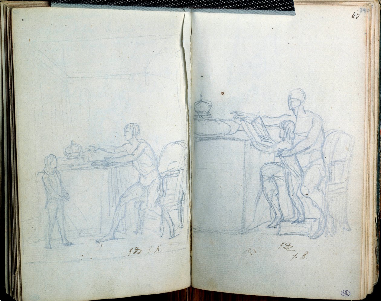 Tutkimus Ludvig XVI:n ja delfiinin muotokuvaa varten. Jacques Louis Davidin (1748-1825) piirustus tekijältä Jacques Louis David