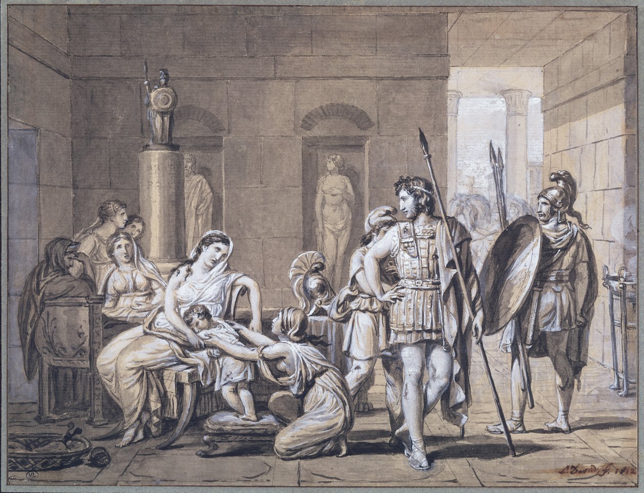 Hectorin lähtö, n. 1812 (kynä ja muste ja kynä paperille) tekijältä Jacques Louis David