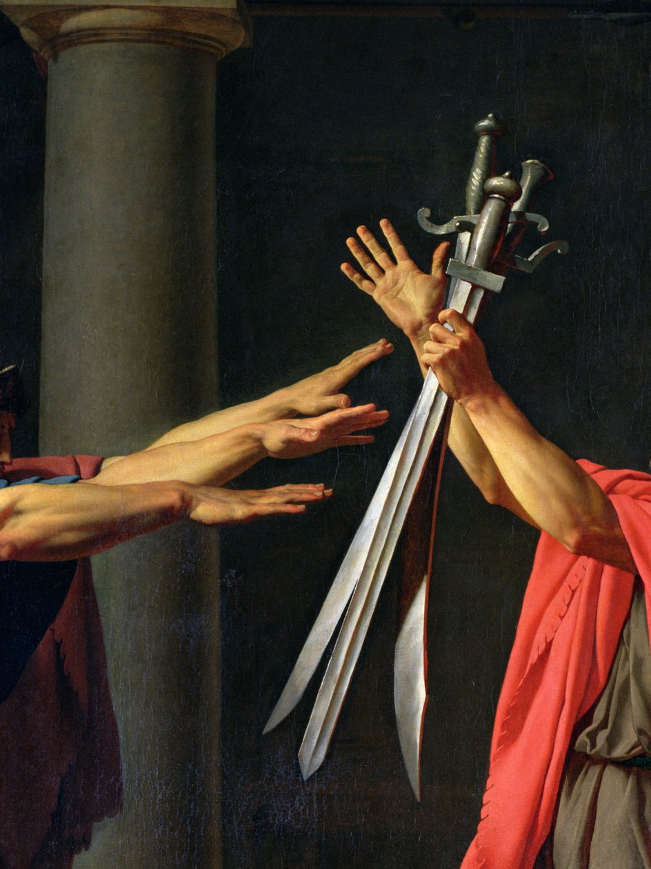 The Oath of Horatii, 1784 öljy kankaalle yksityiskohta vuodelta 2290 tekijältä Jacques Louis David