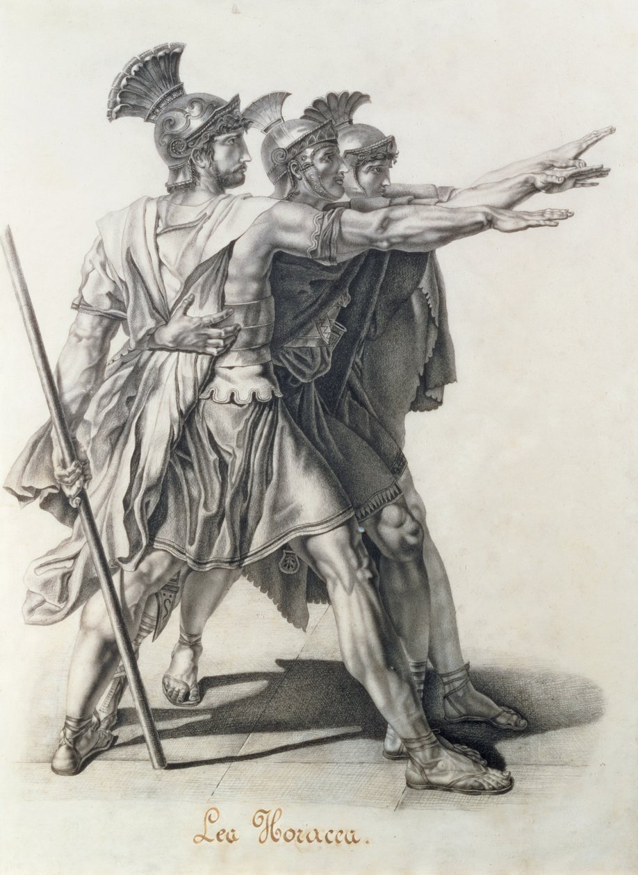 Horattien vala, Horatiin yksityiskohta (lyijykynä) tekijältä Jacques Louis David