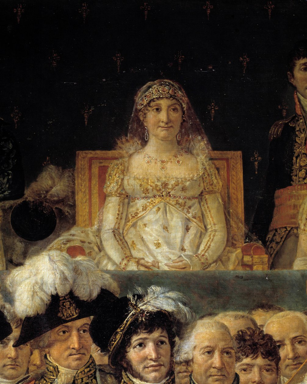 Napoleonin riitti. Yksityiskohta, joka kuvaa Laetitia Bonapartea (Letizia Maria Ramolino) (1750-1836), Napoleon I:n äitiä keisari Napoleon I Bonaparten pyhyyden ja keisarillisen Josephinen kruunauksen aikana Notre-Dame de Parisissa 2. joulukuuta 1804. Maal tekijältä Jacques Louis David