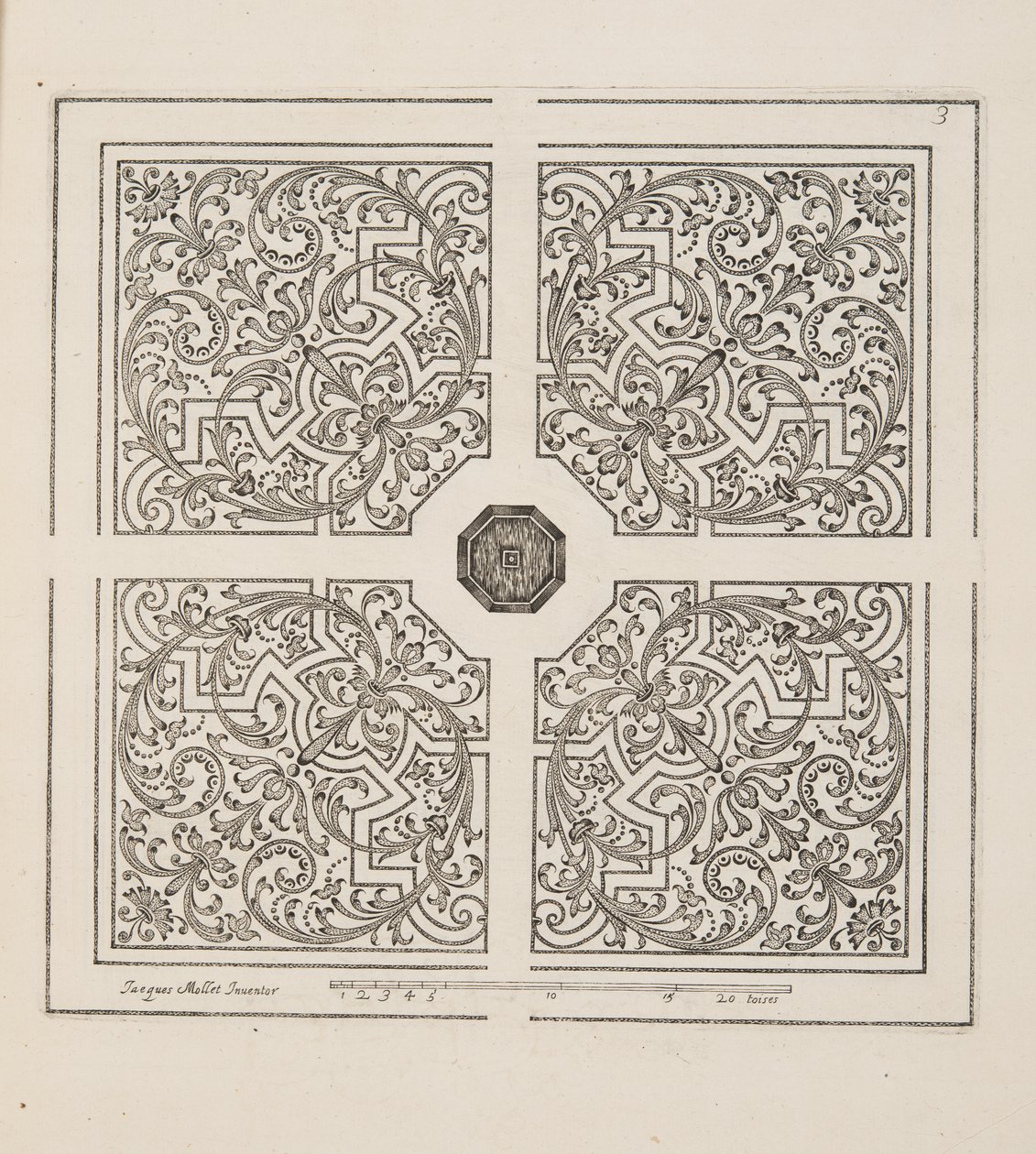 Design for Parterre, Theater des Plans et Jardinages, pub.1652 (kaiverrus) tekijältä Jacques Mollet