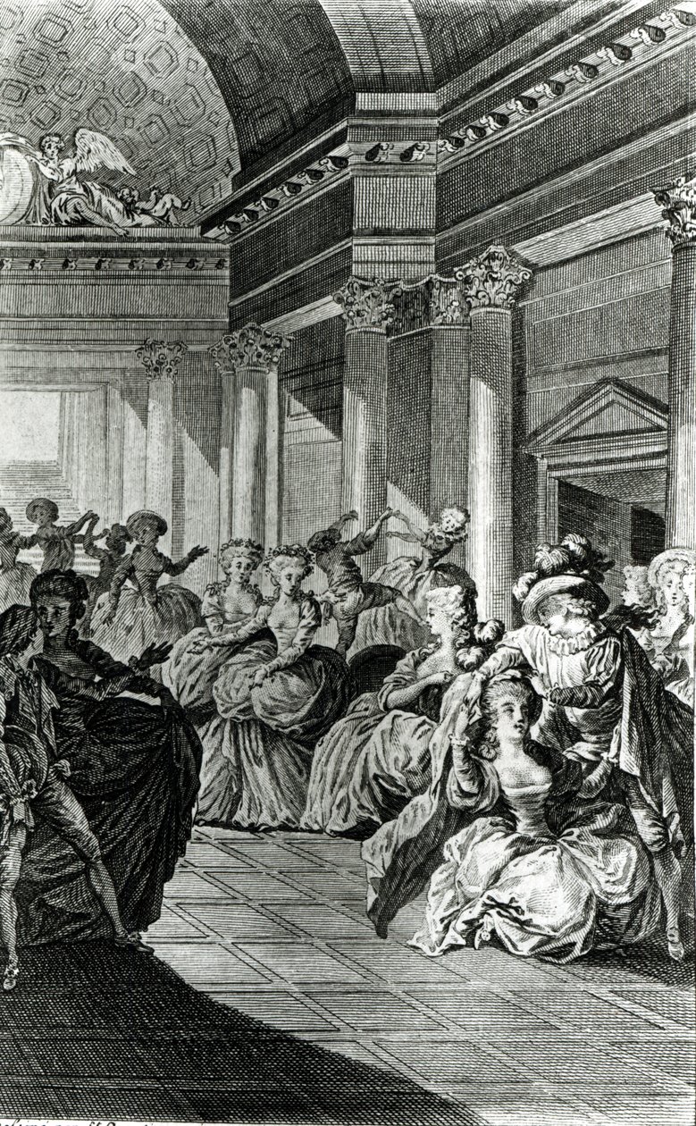 "Hän palauttaa sinut puhtaana ja siveänä miehellesi", kohtaus Pierre-Augustin Caron de Beaumarchaisin (1732-99) "Figaron häät" IV näytöksestä, kaiverrettu Claude Nicolas Malapeau (1755-1803) 1 tekijältä Jacques Philippe Joseph de Saint Quentin