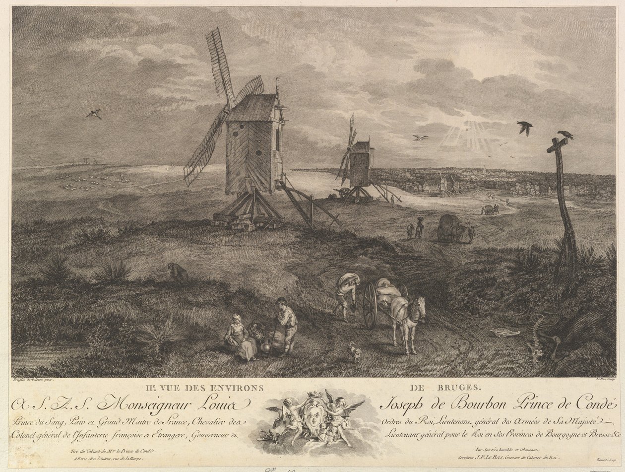 Toinen näkymä Bruggen IIe ympäristöstä. Vue des environs de Bruggen. tekijältä Jacques Philippe Le Bas