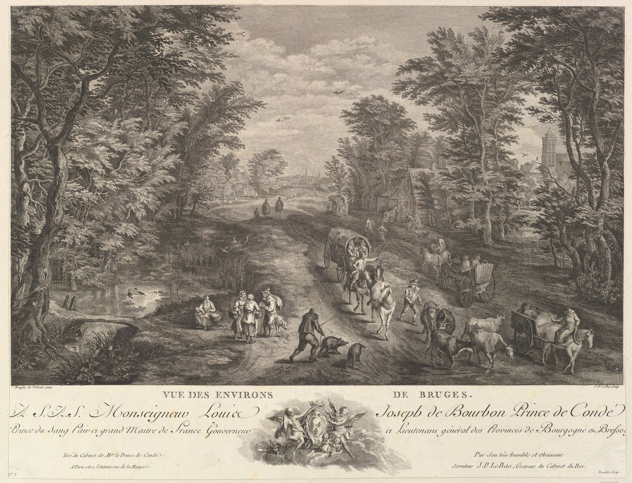 Näkymä Bruggen ympäristöön Vue des environs de Bruges. tekijältä Jacques Philippe Le Bas