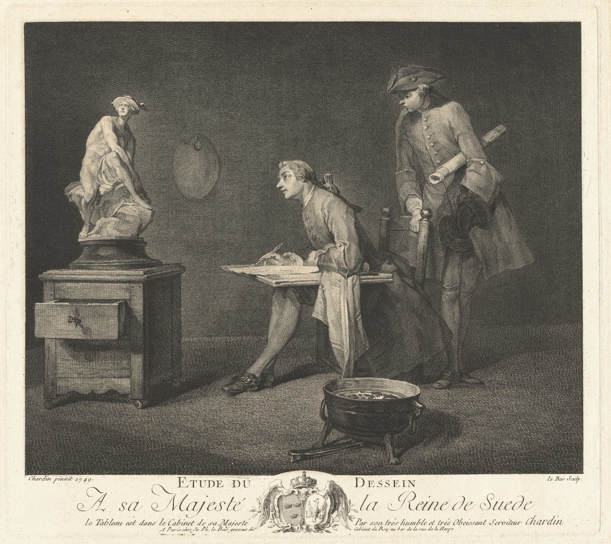 Piirustuksen opiskelu (piirustustunti) tekijältä Jacques Philippe Le Bas after Jean Siméon Chardin