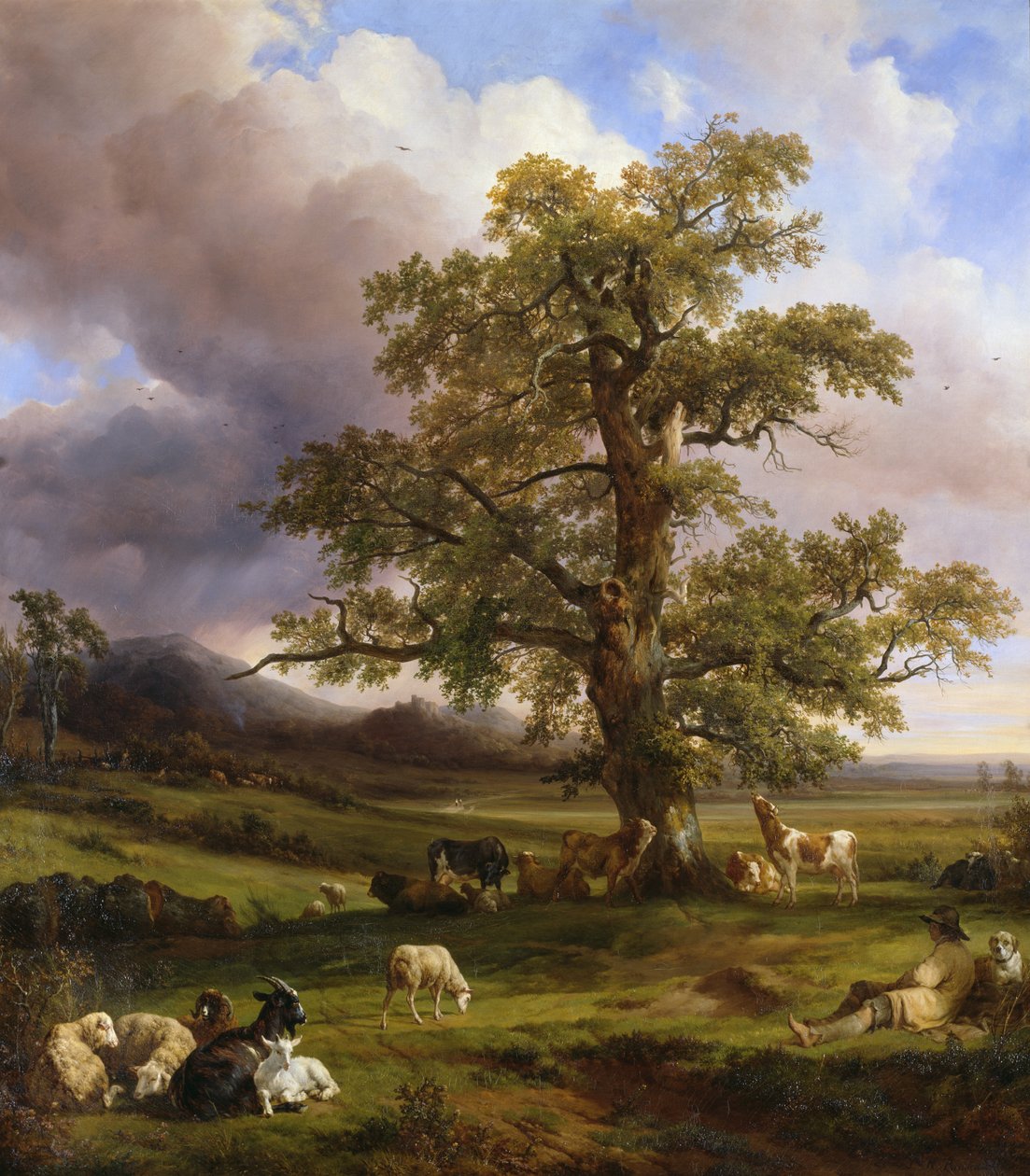 Eläimet lepäävät suuren tammen ympärillä, 1842 tekijältä Jacques Raymond Brascassat