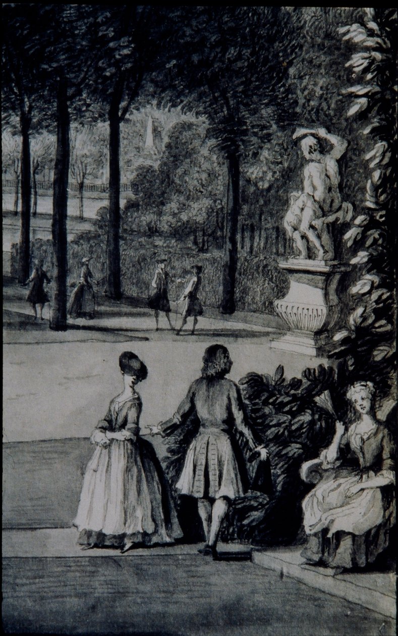 Yksityiskohta "The Poplar Grove, Lord Burlingtonin Chiswick Villa" (kynä ja muste vesivärillä paperilla) tekijältä Jacques Rigaud