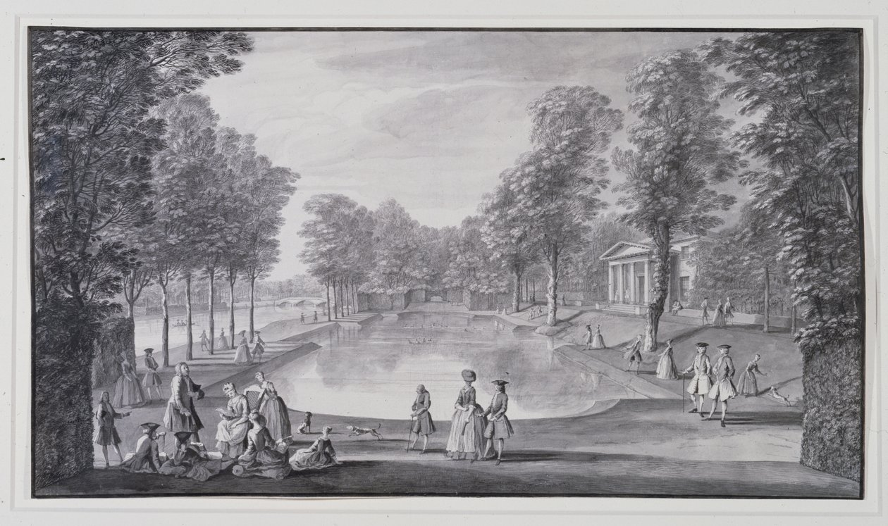 Joenvarsiallas, Lord Burlingtonin Chiswick Villa (kynä ja muste pesulla paperille) tekijältä Jacques Rigaud
