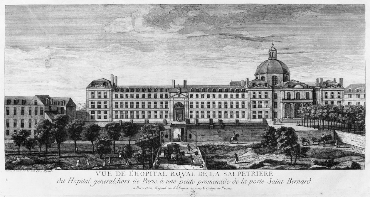 Näkymä Hopital Royal de La Salpetriereen, joka tunnetaan nimellä Hopital General, Pariisi tekijältä Jacques Rigaud