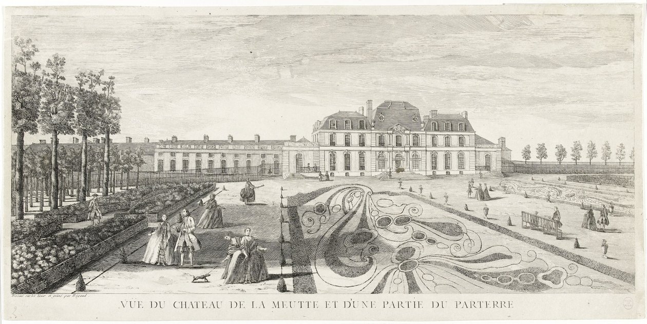 Näkymä Château de la Muetten linnalle ja osaan puutarhaparterria tekijältä Jacques Rigaud