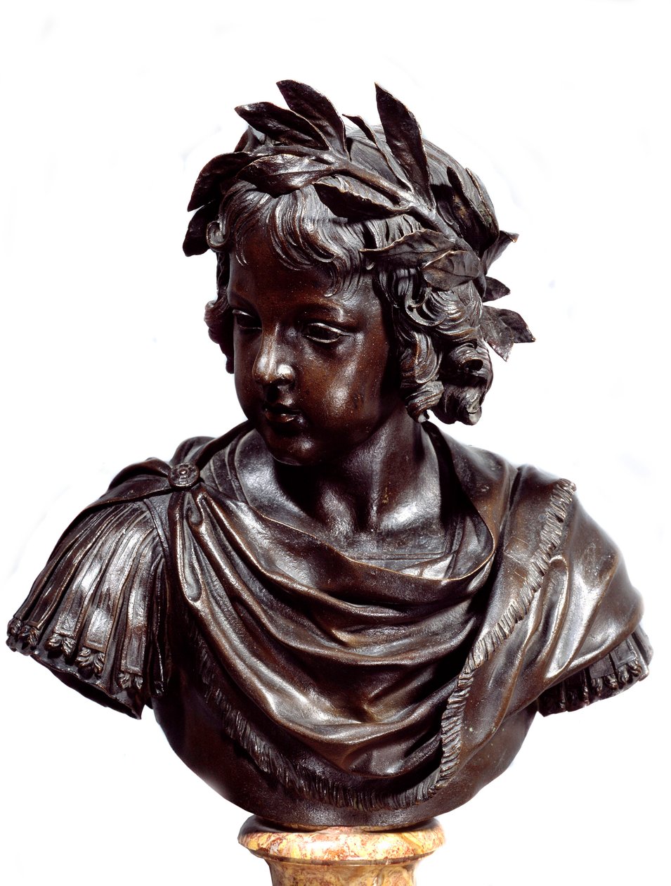 Ludvig XIV:n (1638-1715) lapsen pronssinen rintakuva, joka on kerrottu Jacques Sarazinin (1592-1660) roomalaiselle veistokselle Ennen vuotta 1643. Pariisi, Louvre-museo tekijältä Jacques Sarazin