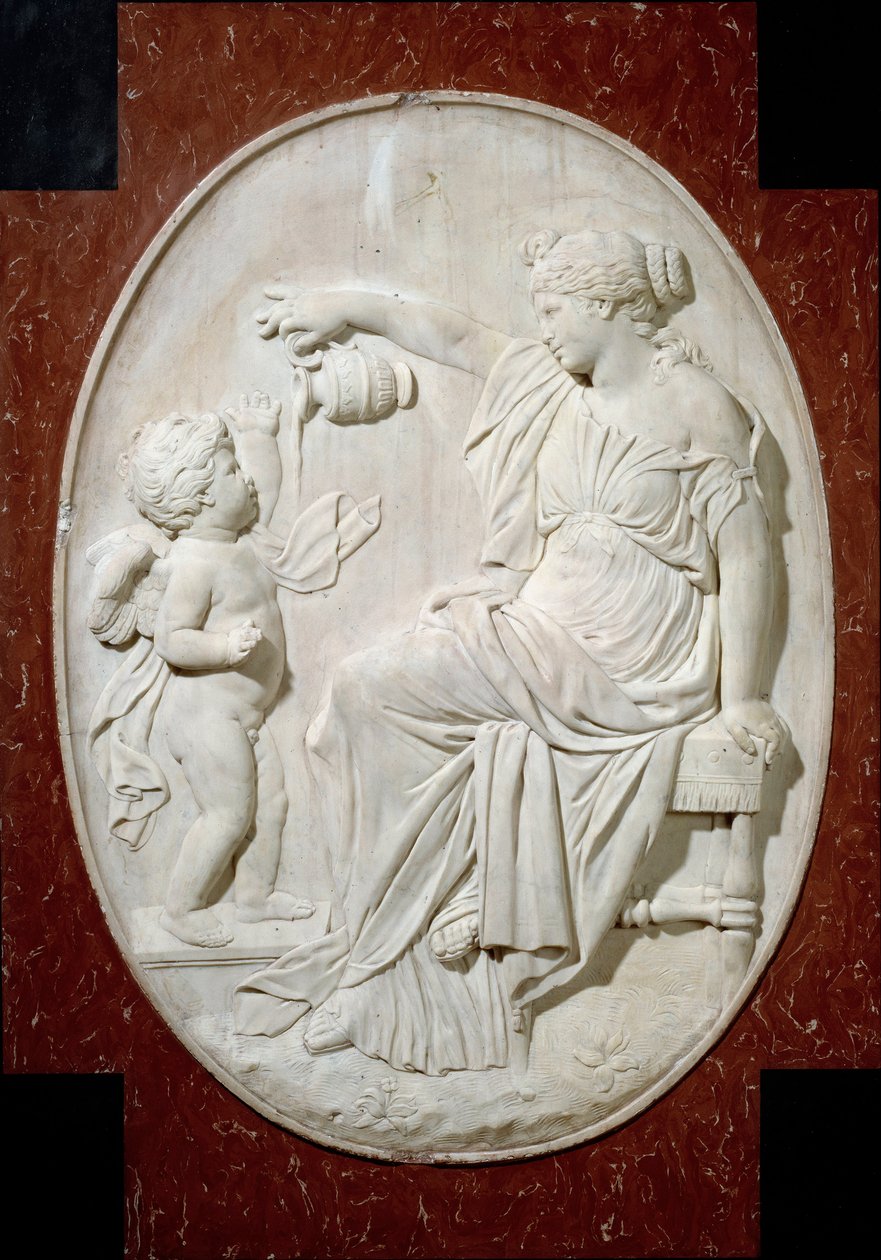 Monumentti Ludvig XIII:n sydämelle: neljä päähyvettä. Raittius. Sisustuselementti Ludvig XIII:n hautausmuistomerkistä Saint Paulin kirkossa Saint Louis (Saint Paul) rue Saint Antoine Pariisissa. Jacques Sarazinin (1592-16) marmorinen reliefibasso tekijältä Jacques Sarazin