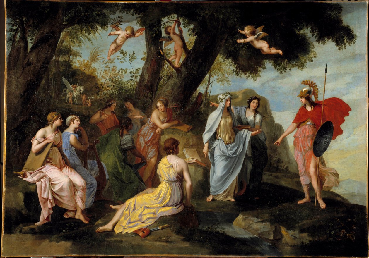 Jacques Stellan (1596-1657) maalaus Minerve in the Muses 1640 Su. 1,16x1,62 m tekijältä Jacques Stella