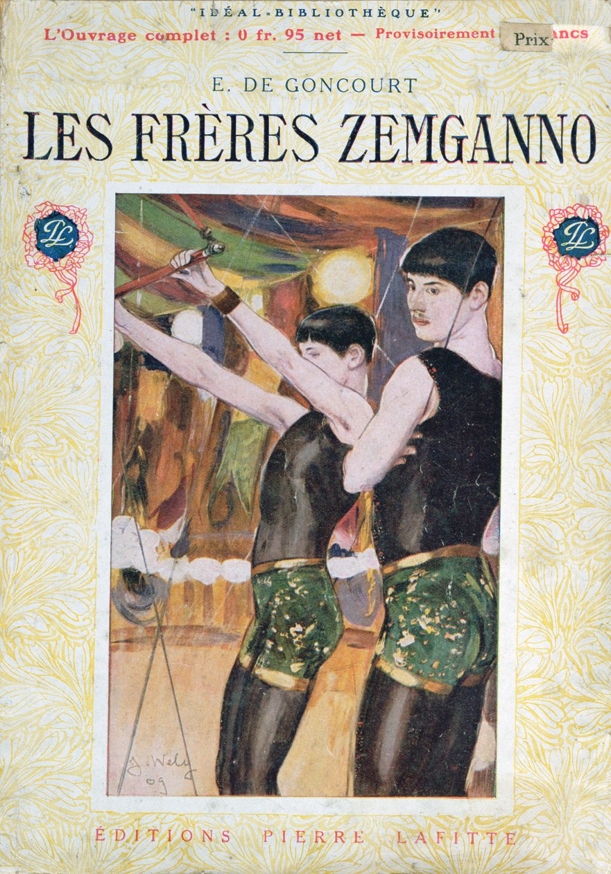 Edmond Huot de Goncourtin (1822–1896) Les Freres Zemgannon kansikuva, julkaissut Editions Pierre Laffitte, Pariisi, 1909 tekijältä Jacques Wely