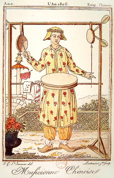 Kiinalainen muusikko, 1806 (värikaiverrus) tekijältä Jacques after Grasset de Saint Sauveur